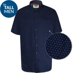 Duke D555 Telford TALL All Over Print Short Sleeve Shirt - Navy