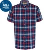 Duke D555 Portland TALL Bold Check Short Sleeve Shirt - Blue Red -Famous Menswear Store 101307 portland tall ss shirt blue check 1