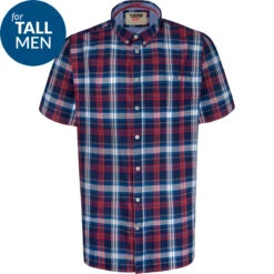 Duke D555 Portland TALL Bold Check Short Sleeve Shirt - Blue Red