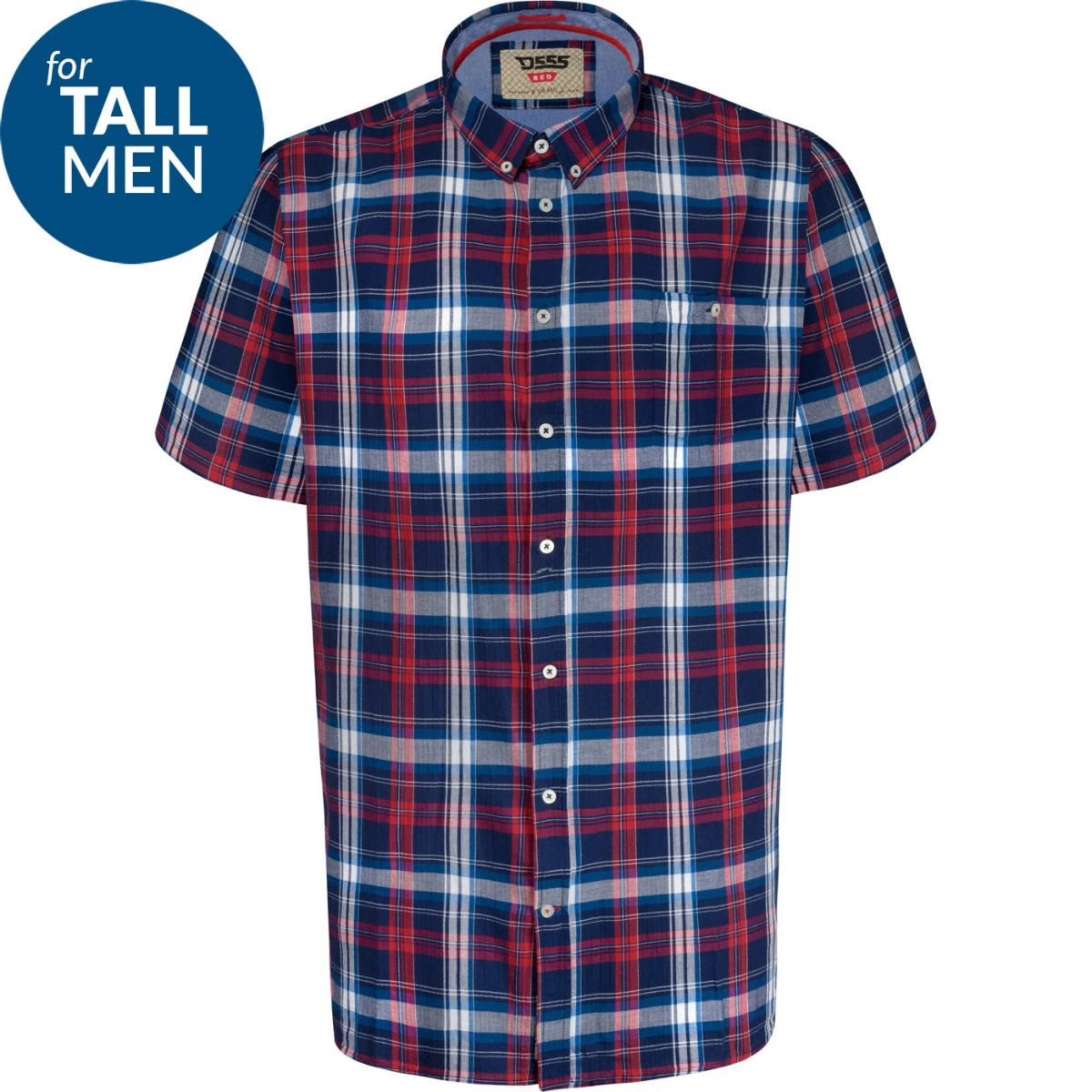 Duke D555 Portland TALL Bold Check Short Sleeve Shirt - Blue Red 3 Duke D555 Portland TALL Bold Check Short Sleeve Shirt - Blue Red