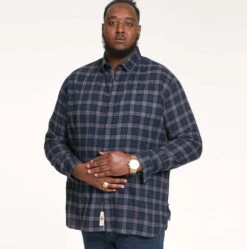 Duke D555 Luton Long Sleeve Flannel Check Shirt - Navy