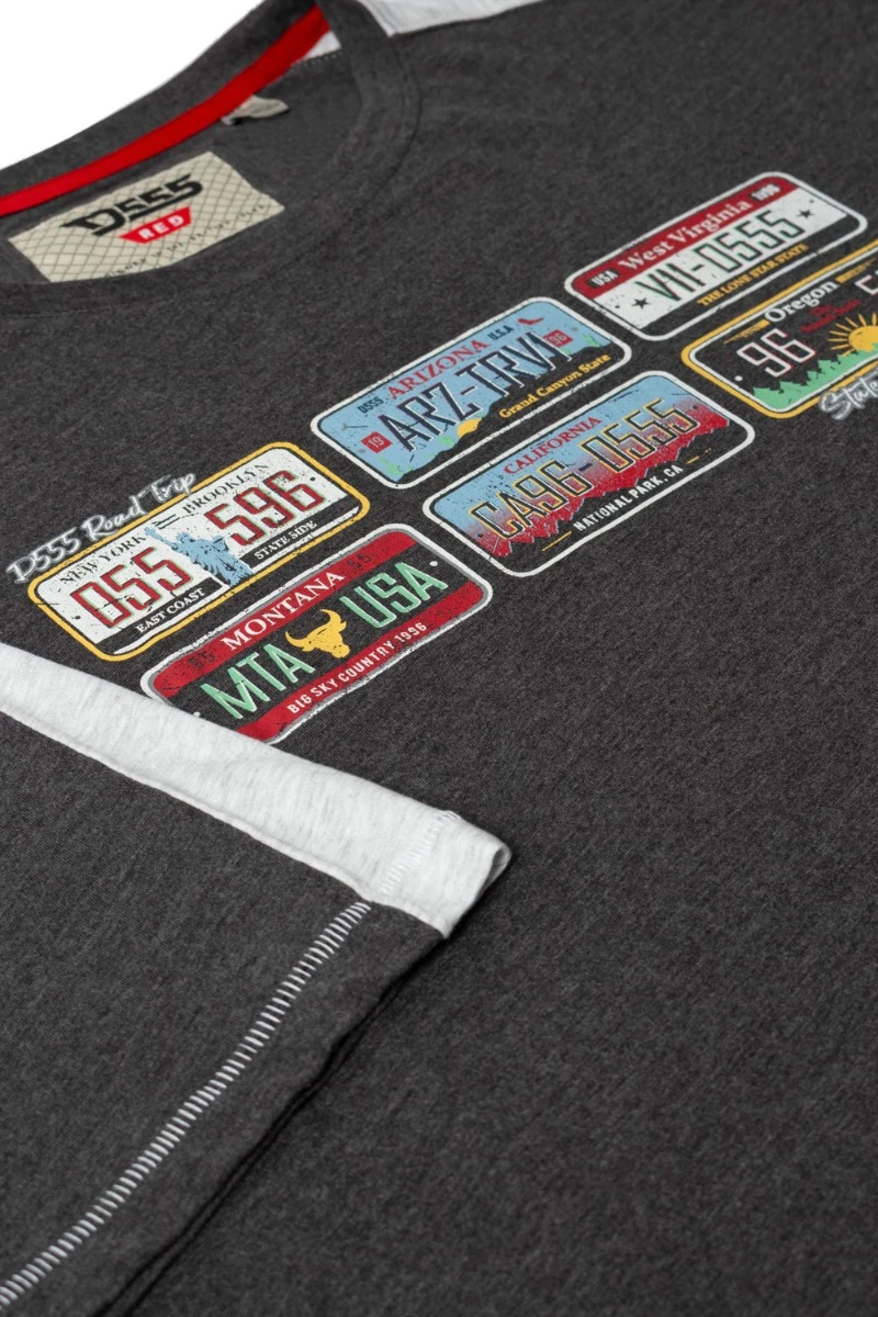 Duke D555 Soho US Number Plate Print T-Shirt - Charcoal Marl 5 Duke D555 Soho US Number Plate Print T-Shirt - Charcoal Marl - Image 3