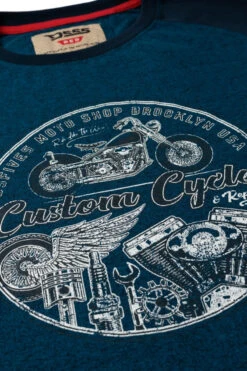 Duke D555 Porter Custom Motorbike Print T-Shirt - Blue Twist -Famous Menswear Store 601213 porter tee blue twist 3