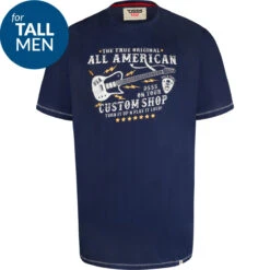 Duke D555 Bronte TALL All American Guitar Print T-Shirt - Navy