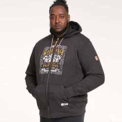 Duke D555 Knebworth Chest Print Full Zip Hoodie - Washed Black