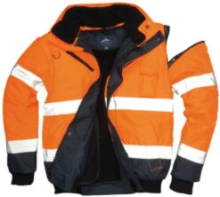 Portwest Hi-Vis Contrast Bomber Jacket Navy Trim - Orange