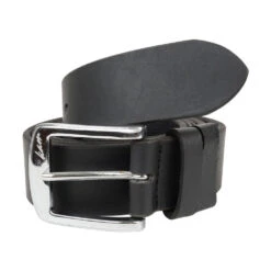 KAM Plain Leather Jeans Belt In Black