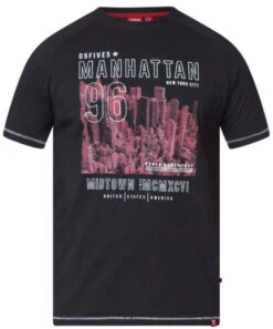 Duke D555 Perry Tall Fit Manhattan Chest Print T-Shirt - Black