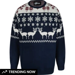 Uptheir Nightingale Fair Isle Knit Christmas Sweater - Navy