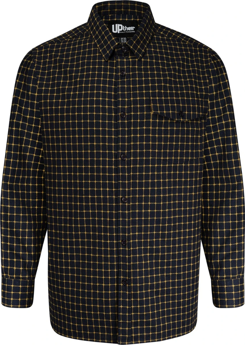 Uptheir Qin All Over Check Long Sleeve Shirt - Orange Navy 3 Uptheir Qin All Over Check Long Sleeve Shirt - Orange Navy