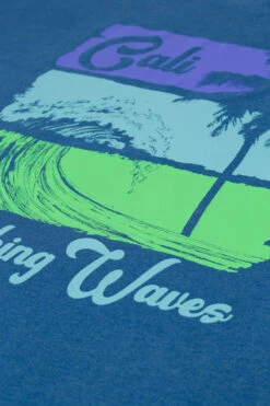 Kam California Wave Print Sleeveless T-Shirt - Blue Marl -Famous Menswear Store kbs 5397 vest blue 3