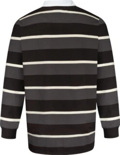 Kam Long Sleeved Rugby Striped Polo Shirt - Charcoal -Famous Menswear Store kbs 5479 ls polo charcoal 2