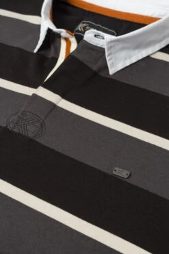 Kam Long Sleeved Rugby Striped Polo Shirt - Charcoal -Famous Menswear Store kbs 5479 ls polo charcoal 3