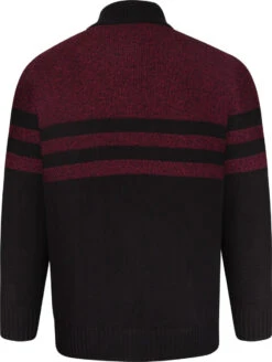 Kam Full Zip Through Marl Stripe Jumper - Black Burgundy 7 Kam Full Zip Through Marl Stripe Jumper - Black Burgundy -Famous Menswear Store kbs 84 jumper black 2 1