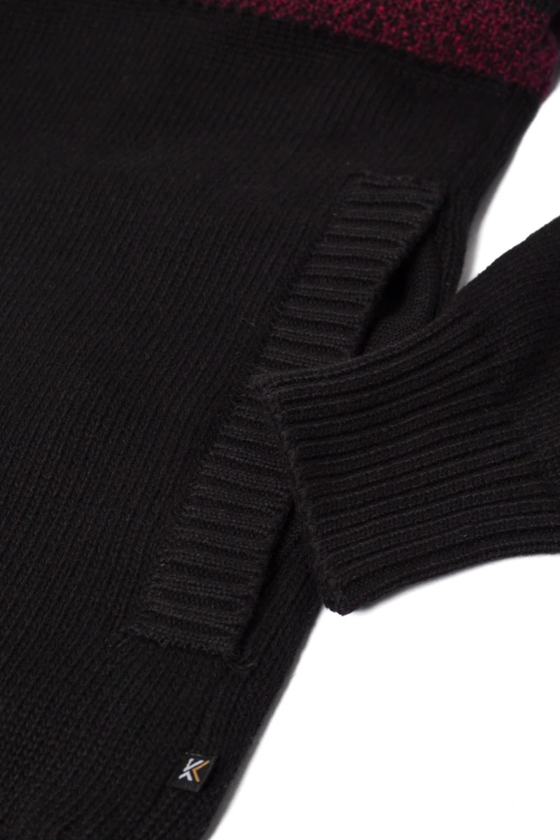 Kam Full Zip Through Marl Stripe Jumper - Black Burgundy 6 Kam Full Zip Through Marl Stripe Jumper - Black Burgundy - Image 4