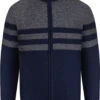 Kam Full Zip Through Marl Stripe Jumper - Navy Grey -Famous Menswear Store kbs 84 jumper navy 1