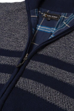 Kam Full Zip Through Marl Stripe Jumper - Navy Grey -Famous Menswear Store kbs 84 jumper navy 3