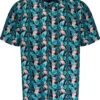 Kam Flamingo Patterned Short Sleeve Shirt - Black Blue -Famous Menswear Store kbs p024 ss shirt black 1
