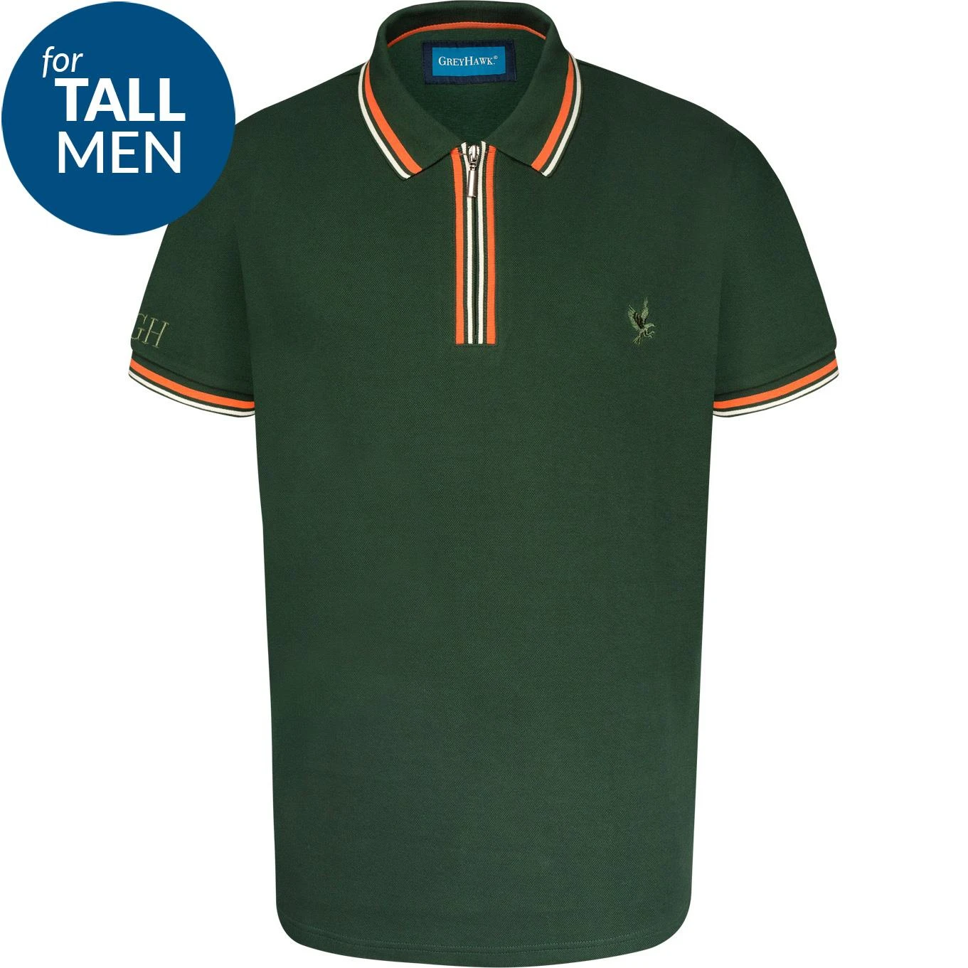 Grey Hawk TALL Taping Zip Collar Polo Shirt - Green 4 Grey Hawk TALL Taping Zip Collar Polo Shirt - Green - Image 2