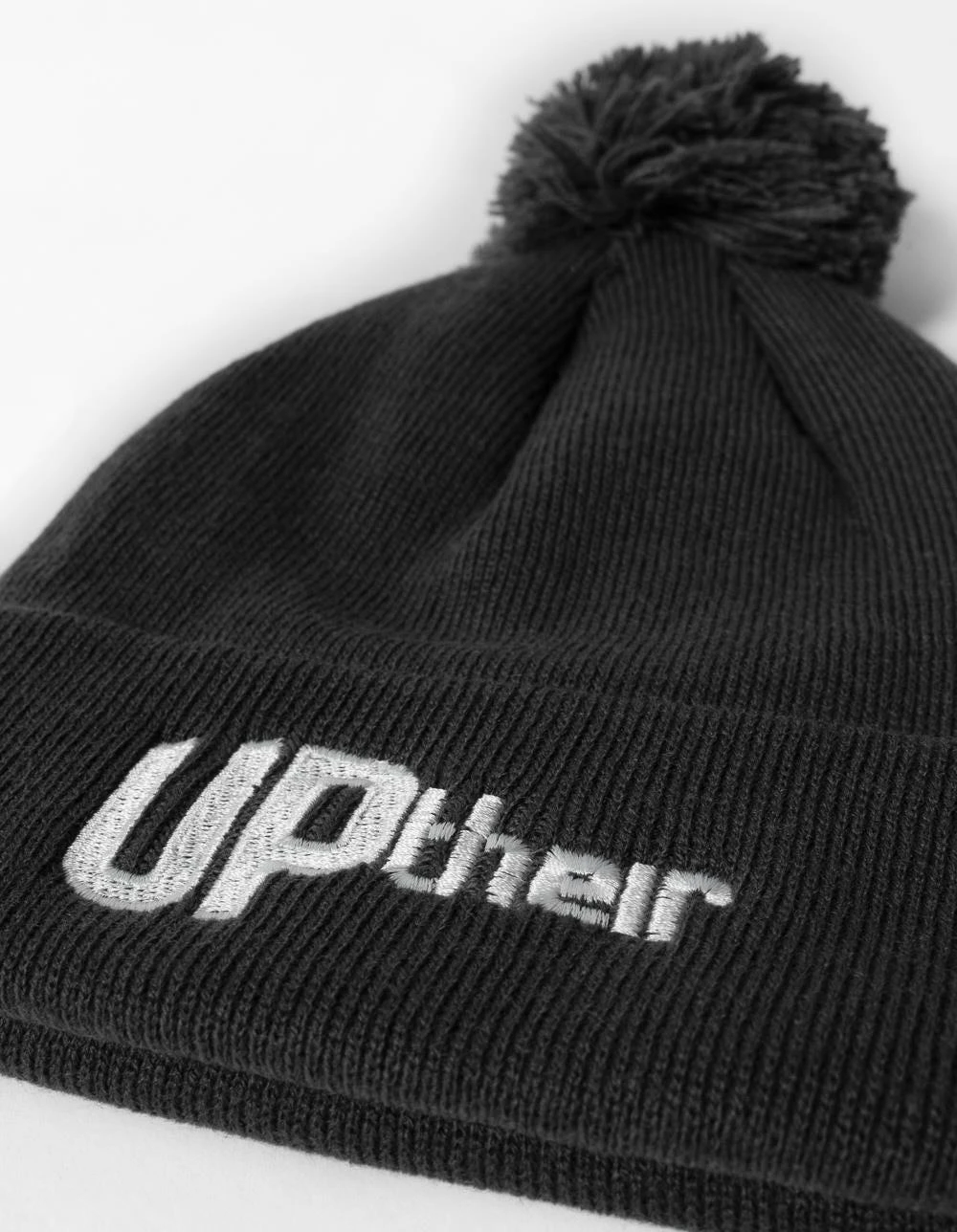 Uptheir Embroidered Logo Pom Pom Beanie - Graphite Grey 6 Uptheir Embroidered Logo Pom Pom Beanie - Graphite Grey - Image 4