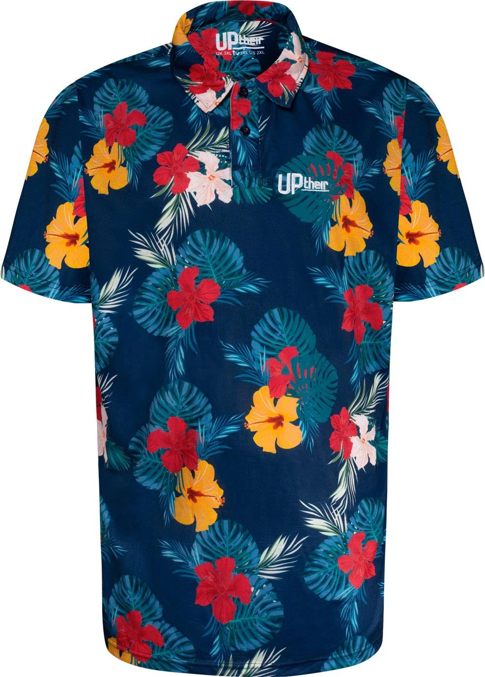Uptheir Lars TALL Tropical Floral Print Polo Shirt - Navy 3 Uptheir Lars TALL Tropical Floral Print Polo Shirt - Navy