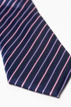 Uptheir All Over Diagonal Striped Extra Long Tie - Navy Pink
