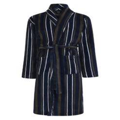 Espionage Luxurious Striped Dressing Gown - Navy Charcoal