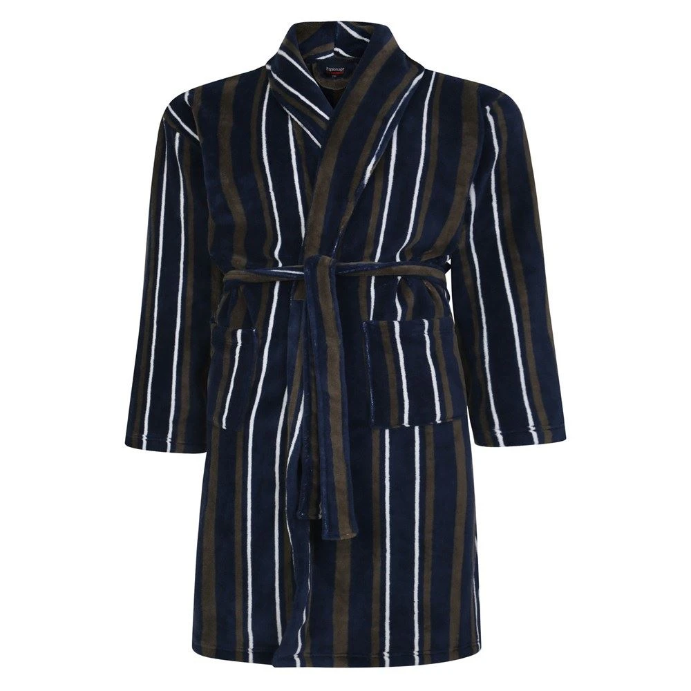 Espionage Luxurious Striped Dressing Gown - Navy Charcoal 3 Espionage Luxurious Striped Dressing Gown - Navy Charcoal