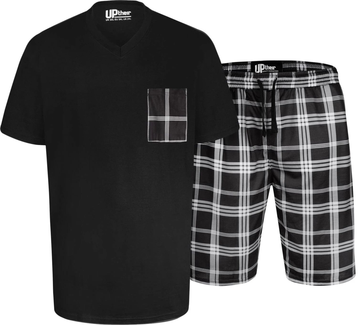 Uptheir Kenobi Check Print V-Neck SS Pyjama Set - Black 4 Uptheir Kenobi Check Print V-Neck SS Pyjama Set - Black - Image 2