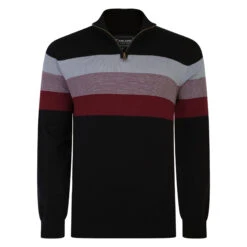 Kam Striped 1/4 Zip High Neck Knitwear - Black Red