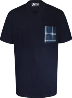 Uptheir Kenobi Check Print V-Neck SS Pyjama Set - Navy