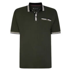 Kam Pique Tipped Short Sleeved Polo Shirt - Khaki