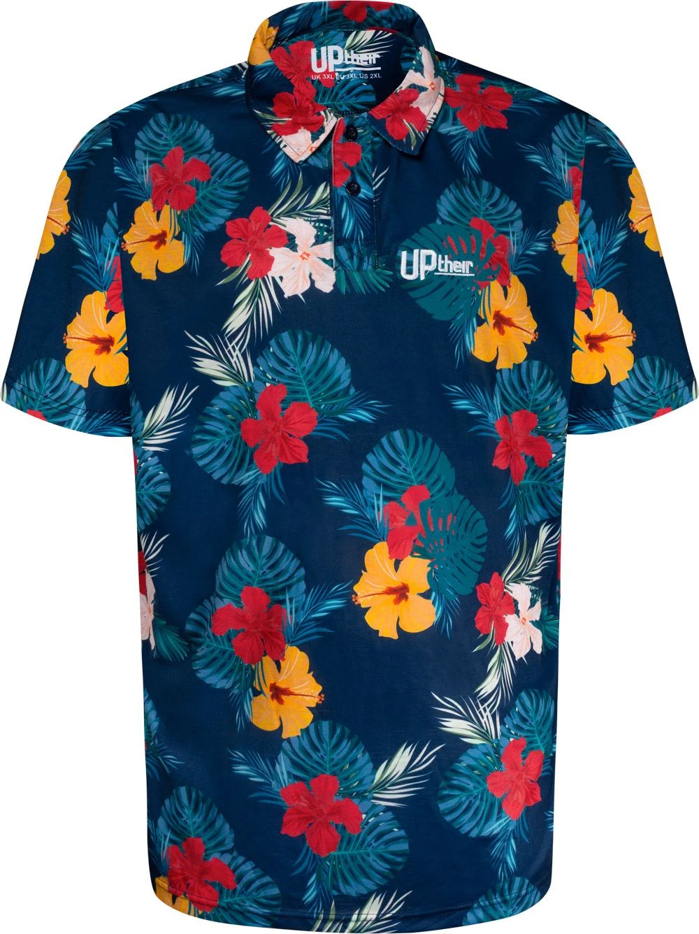 Uptheir Lars Tropical Floral Print Polo Shirt - Navy 4 Uptheir Lars Tropical Floral Print Polo Shirt - Navy - Image 2