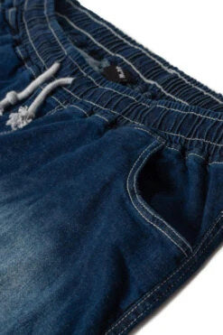 Uptheir Thrand TALL Elasticated Waist Denim Shorts -Dk Blue -Famous Menswear Store tumbnail 517d5157 eef3 4c0a 9fff 37fe903d4fc9