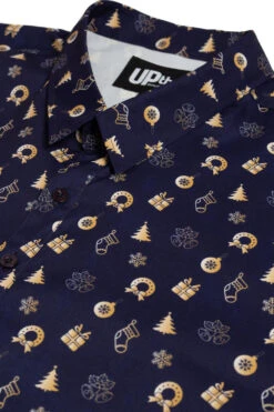Uptheir Albert All Over Gold Foil Print Shirt - Navy -Famous Menswear Store tumbnail 5626669c 1526 4670 aec9 6ba773aabb92