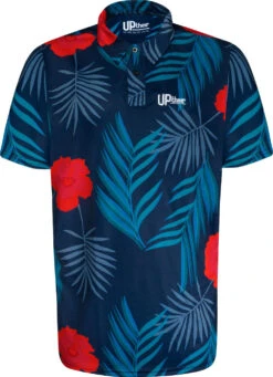 Uptheir Han TALL Floral Leaf Print Polo Shirt - Navy