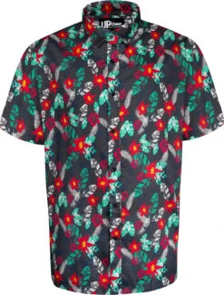 Uptheir Ely Tropical Floral Print SS Shirt - Charcoal