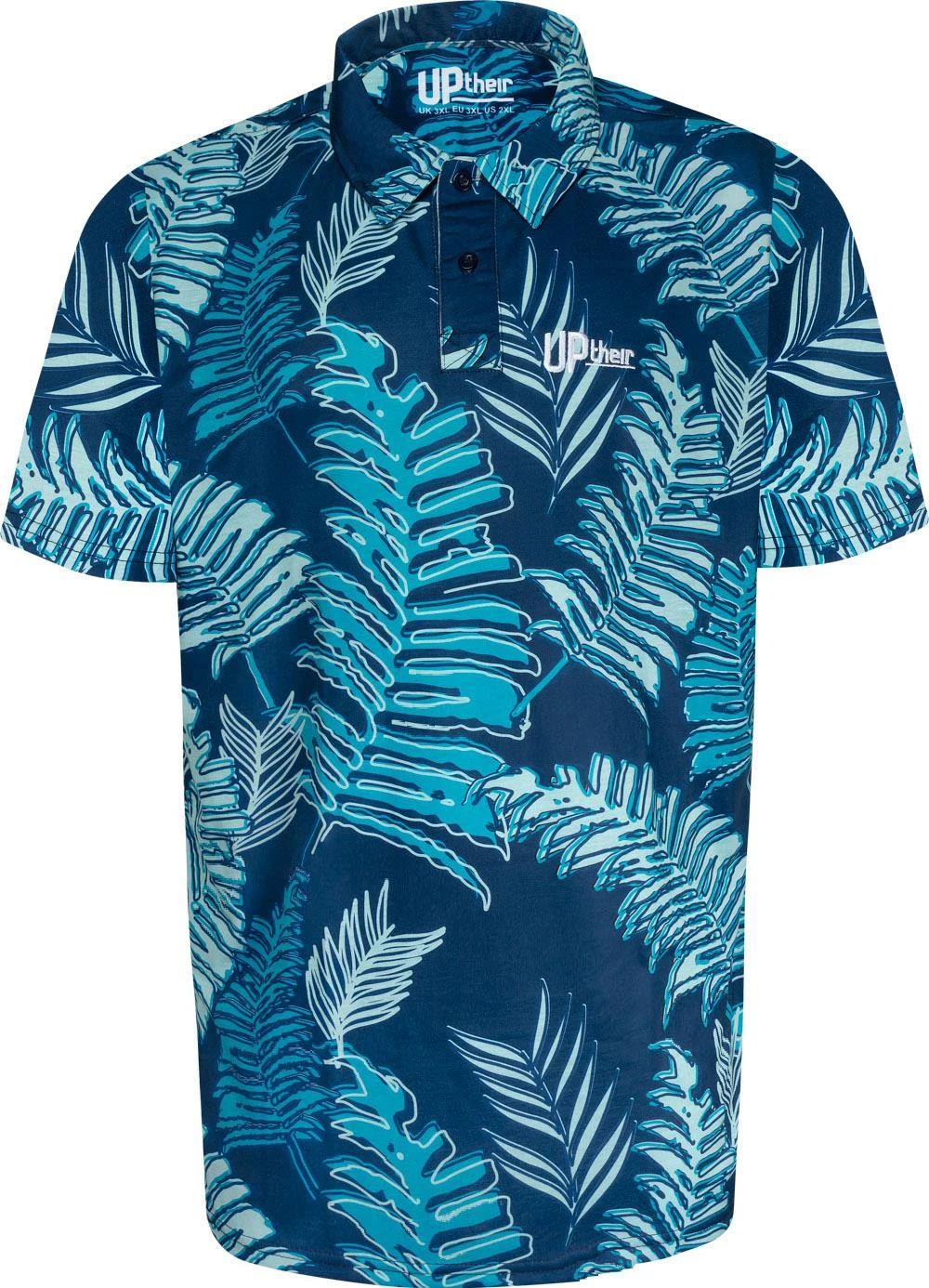 Uptheir Lando TALL Tropical Leaf Print Polo Shirt - Blue 3 Uptheir Lando TALL Tropical Leaf Print Polo Shirt - Blue