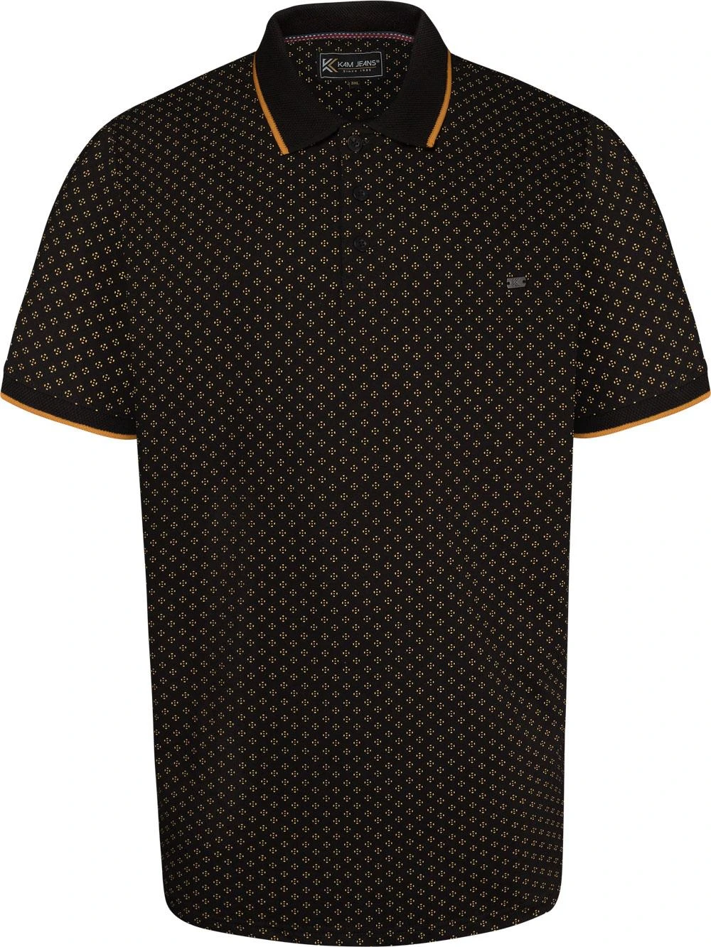 Kam Dobby Print Contrast Collar Polo Shirt - Black 3 Kam Dobby Print Contrast Collar Polo Shirt - Black