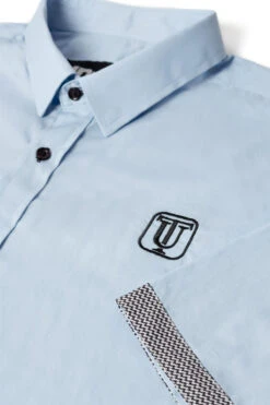 Uptheir Leeton Dog Tooth Trim Short Sleeve Shirt - Blue -Famous Menswear Store tumbnail 5f979e32 3eda 4161 89ac 0fa64dcf6f18