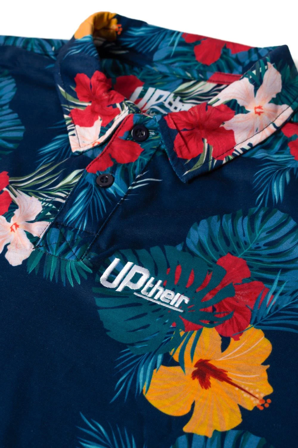 Uptheir Lars TALL Tropical Floral Print Polo Shirt - Navy 6 Uptheir Lars TALL Tropical Floral Print Polo Shirt - Navy - Image 4
