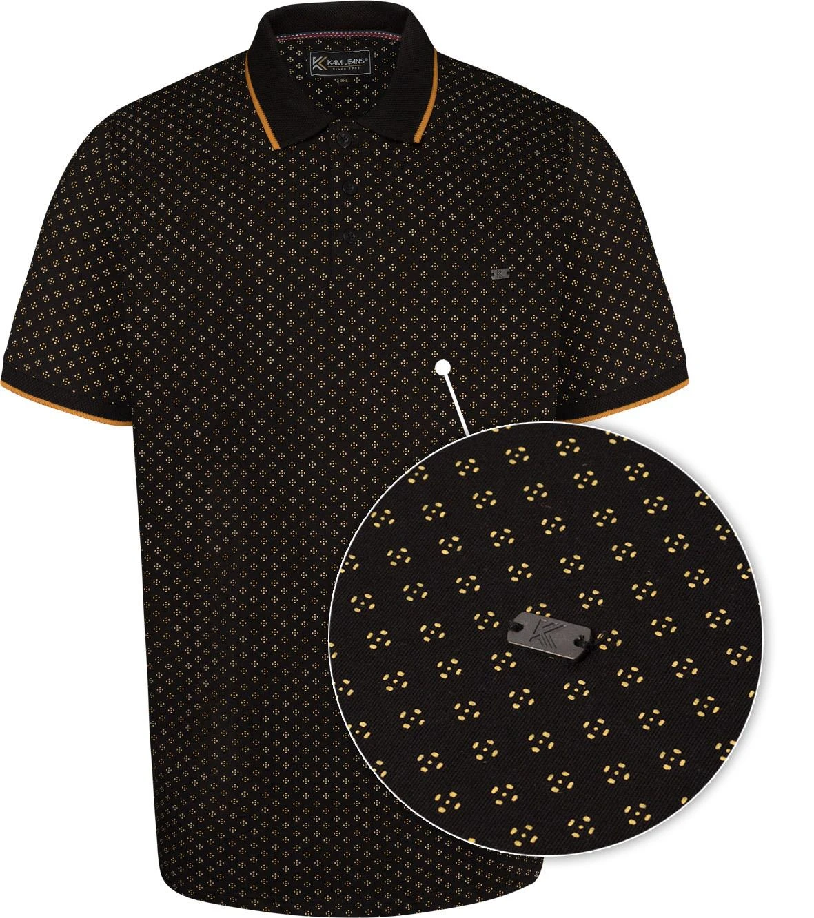 Kam Dobby Print Contrast Collar Polo Shirt - Black 4 Kam Dobby Print Contrast Collar Polo Shirt - Black - Image 2