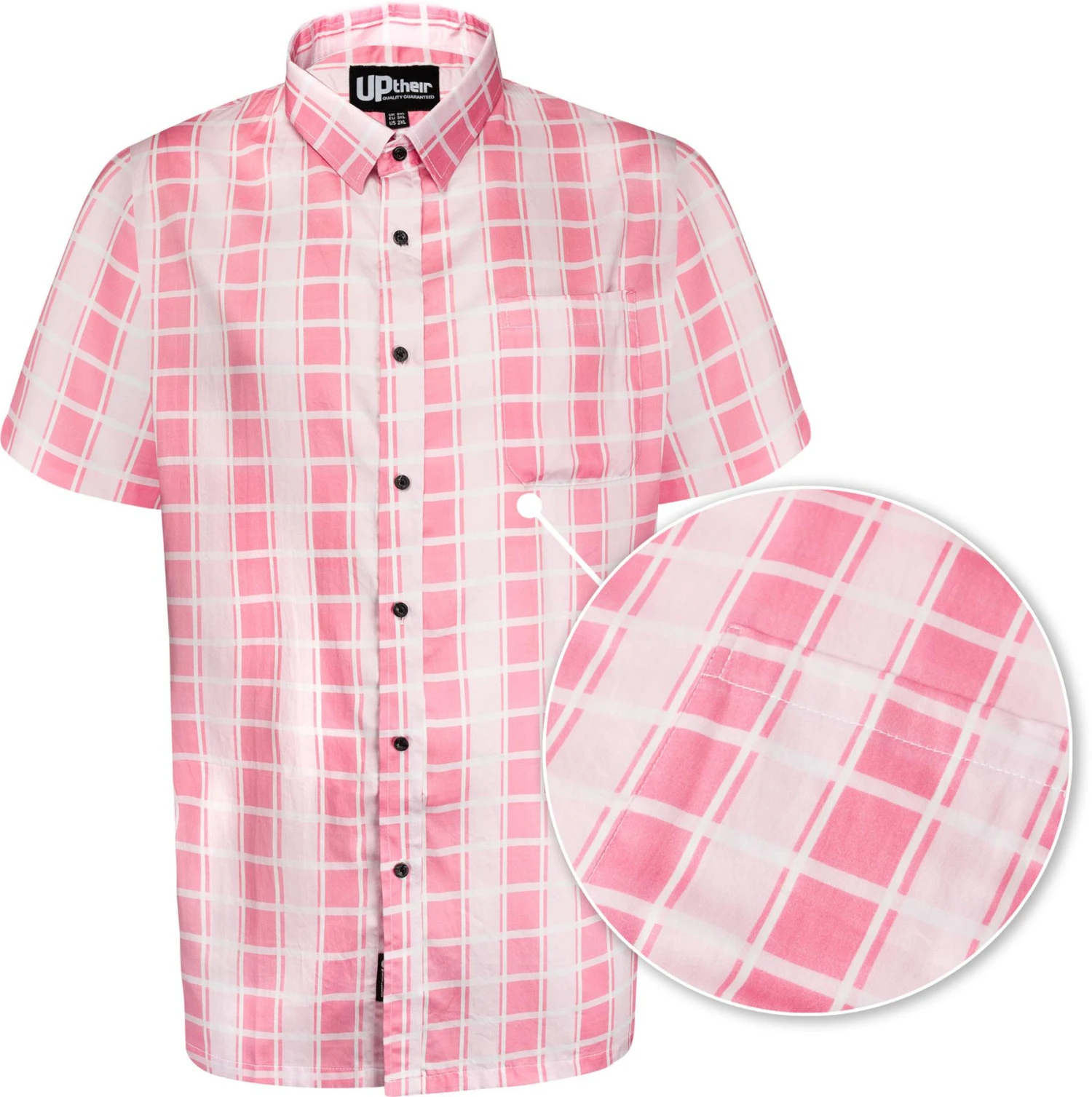Uptheir Tarpourley SS Pocket Checked Shirt - Pink 4 Uptheir Tarpourley SS Pocket Checked Shirt - Pink - Image 2