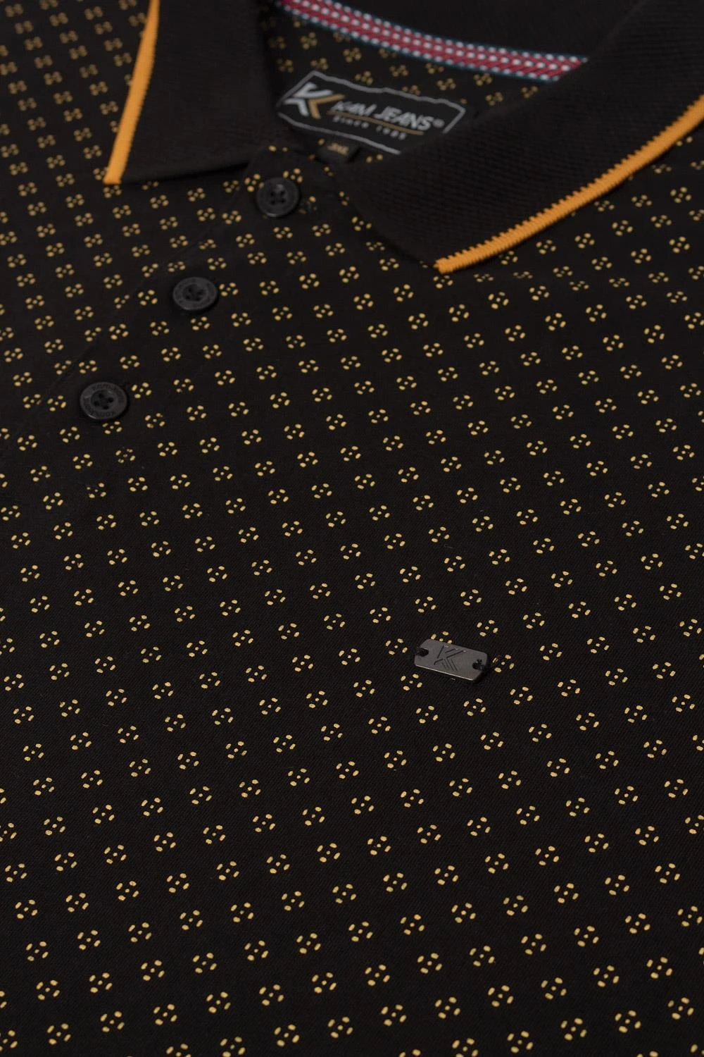Kam Dobby Print Contrast Collar Polo Shirt - Black 6 Kam Dobby Print Contrast Collar Polo Shirt - Black - Image 4