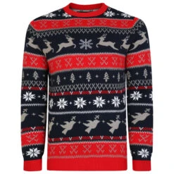 Kam Festive Reindeer Crew Neck Christmas Jumper - Red