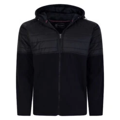 Kam Quilted Panel Twisted Pique Lined Hoodie - Black