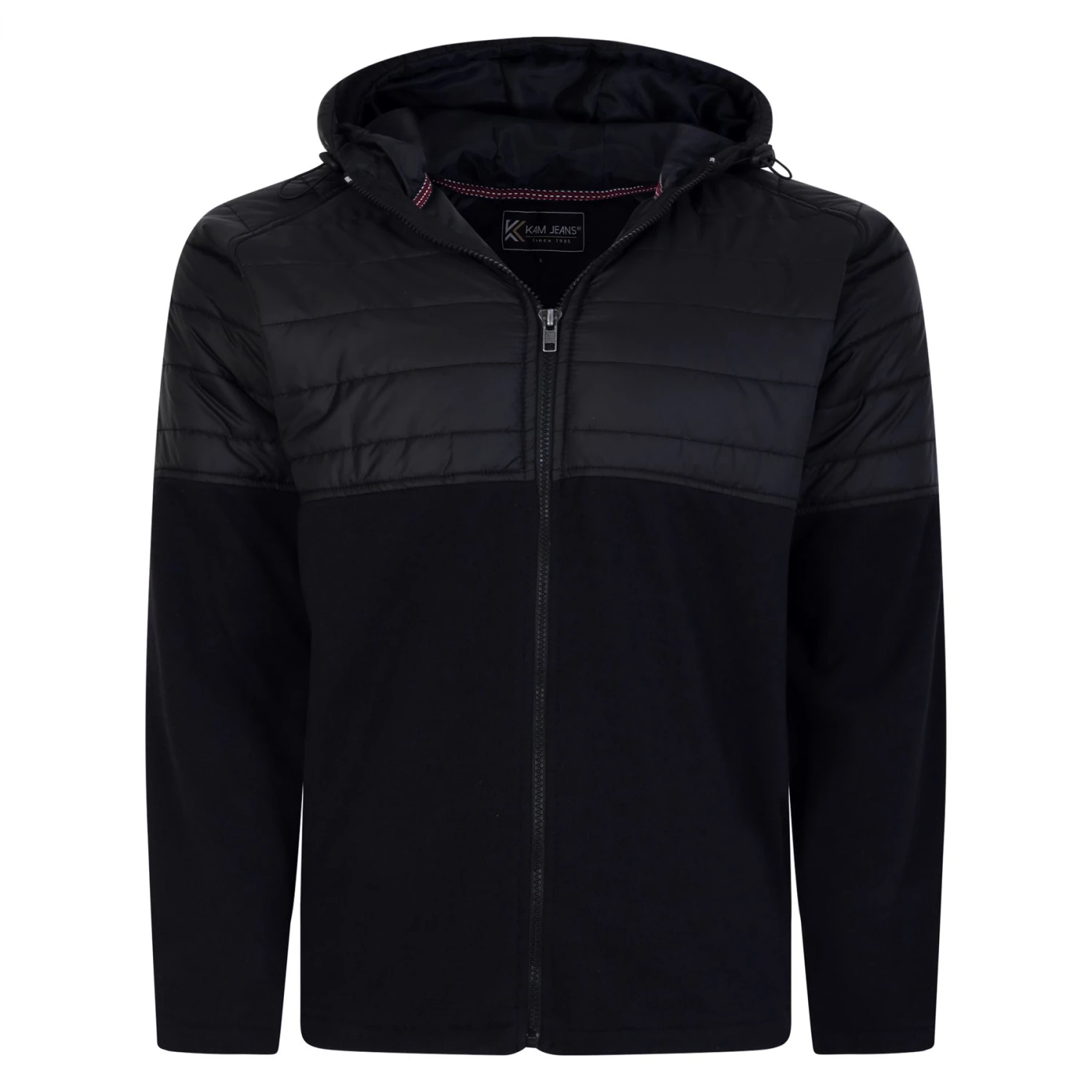 Kam Quilted Panel Twisted Pique Lined Hoodie - Black 3 Kam Quilted Panel Twisted Pique Lined Hoodie - Black