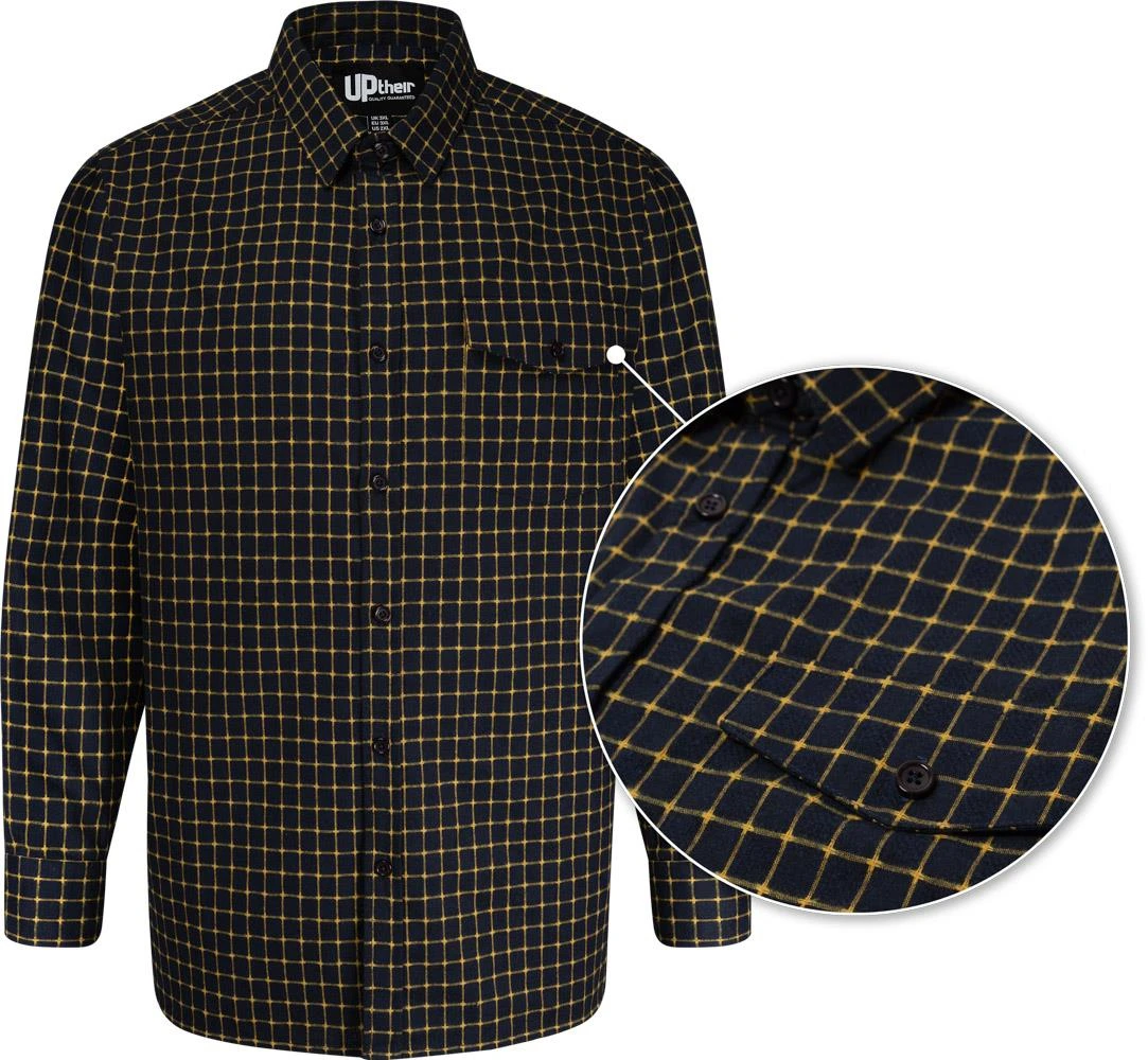 Uptheir Strickland All Over Check Long Sleeve Shirt - Orange Navy 5 Uptheir Strickland All Over Check Long Sleeve Shirt - Orange Navy - Image 3