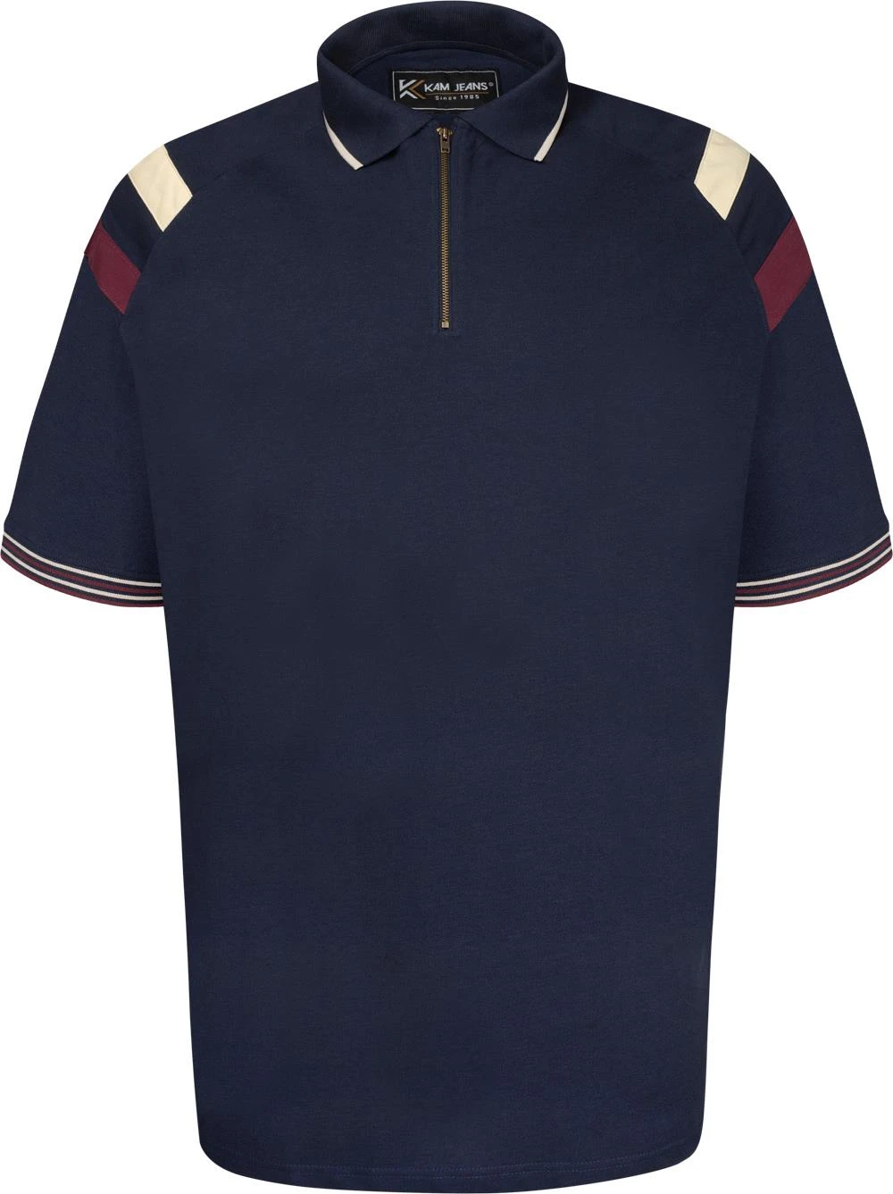 Kam Zip Up Raglan Panel Short Sleeve Polo Shirt - Navy 4 Kam Zip Up Raglan Panel Short Sleeve Polo Shirt - Navy - Image 2