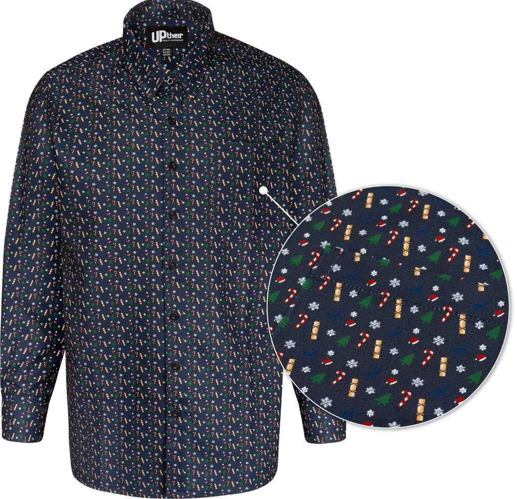 Uptheir Milo Long Sleeved Christmas Print Shirt - Navy 4 Uptheir Milo Long Sleeved Christmas Print Shirt - Navy - Image 2